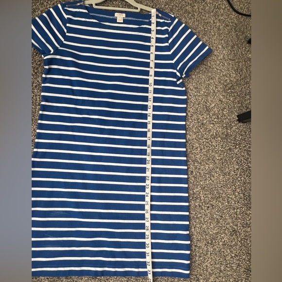 J. Crew Blue & White Striped Mini Sheath T shirt Dress Cap zipper Sleeve medium - Picture 9 of 10